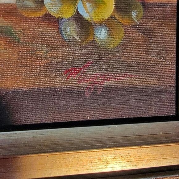 Renoir-Baroque-style Fruit Oil? Painting Signed Ornate Golden Frame 15x14x2 - Picture 6 of 8